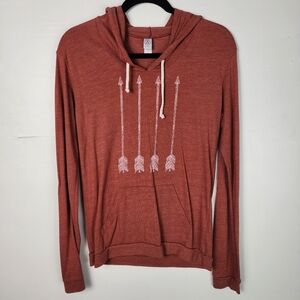 Alternative Earth Women's Large Rust Hooded Pullover with White Arrow Graphic